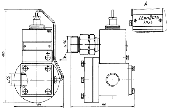 Габаритные и присоединительные размеры отсечного клапана ОКВ-1