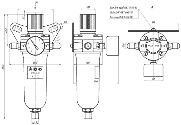 Габаритные и присоединительные размеры фильтра-стабилизатора ФСДВ-6, ФСДВ-10